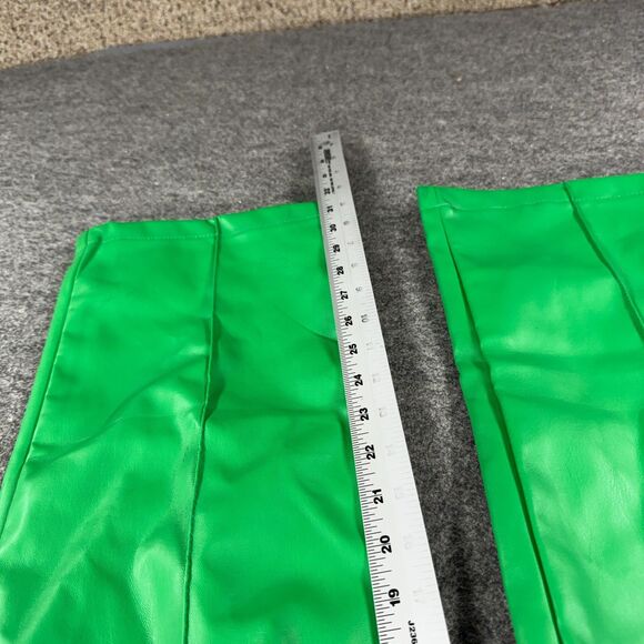 PRETTYLITTLETHING Pants Women 6 Green High Rise Drawstring Leather Flat Front - Picture 5 of 8